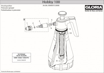 Onderdelentekening Drukspuit Gloria Hobby 100 - 1 liter